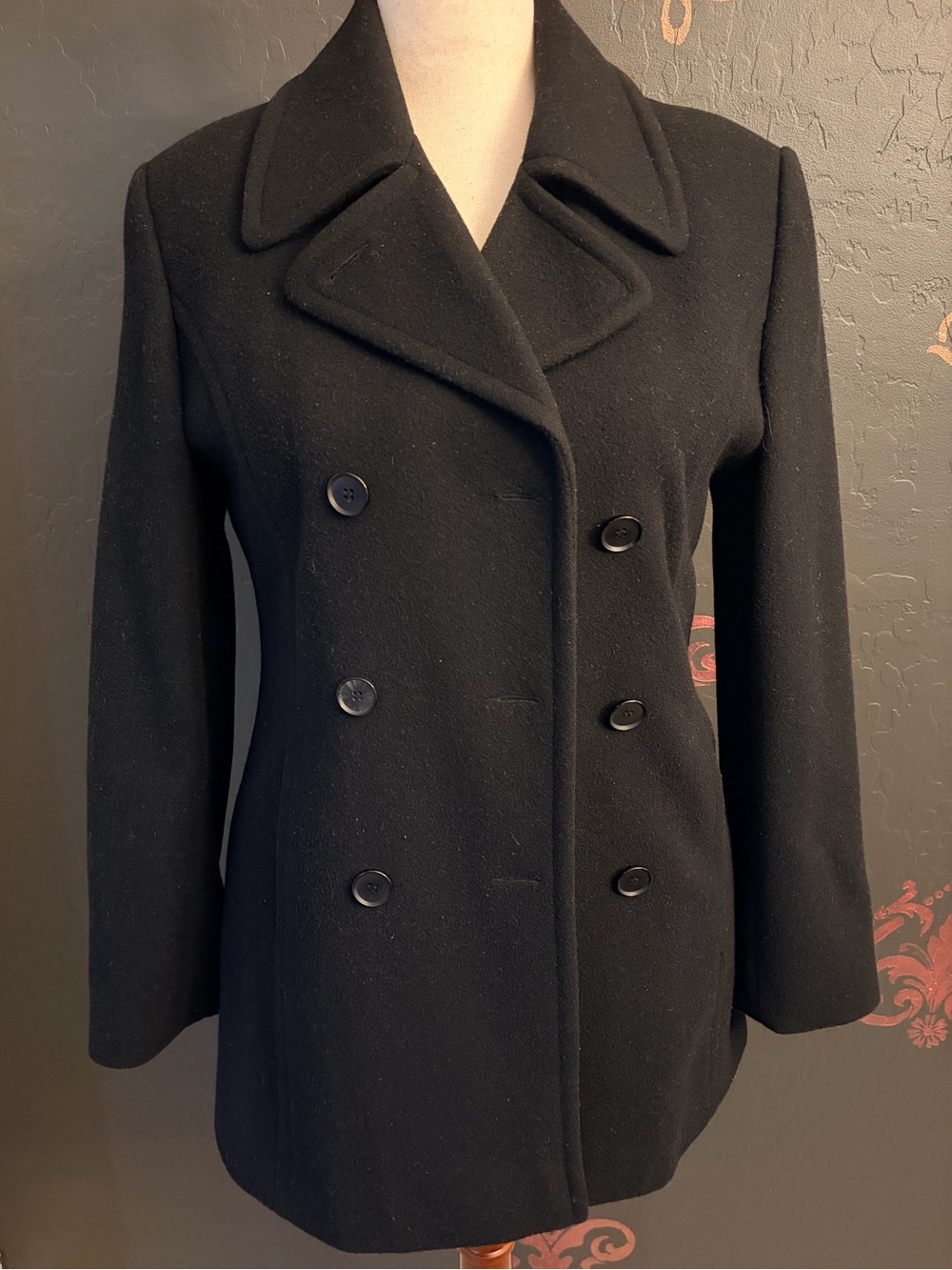 10-Tall Worthington Black Double-Breasted Peacoat